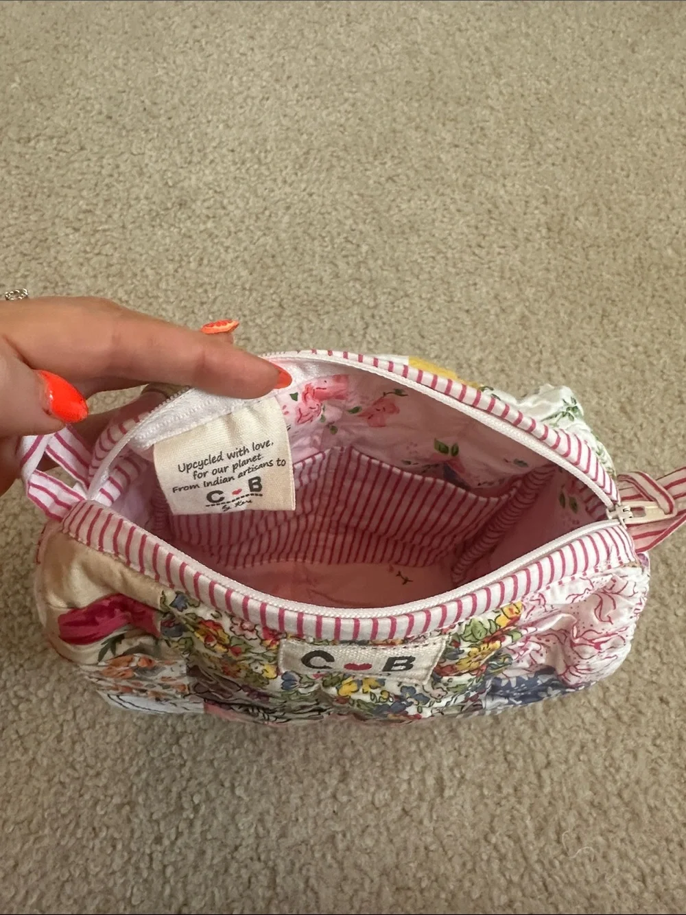 C&B Positano Multicolor Patchwork Quilted Cosmetic Pouch - Pink Accent